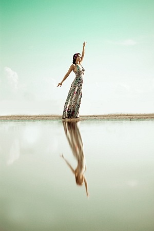 woman grace water reflection